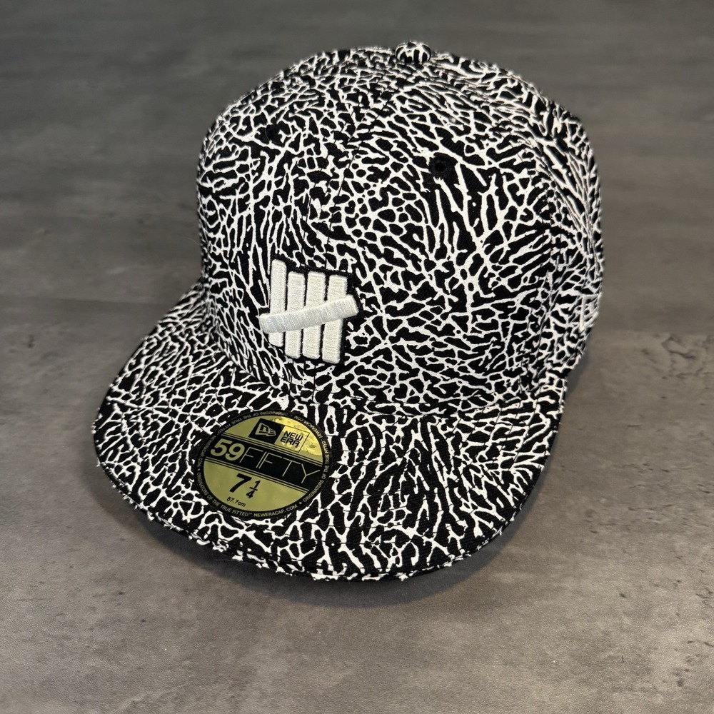 Vintage New Era x Undefeated UNDFTD Hat Elephant‎ Print Black White Y2K RARE